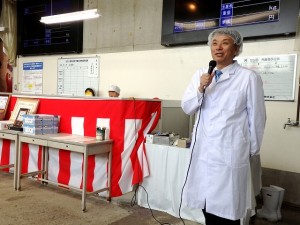 2023年7月4日(火)　観音寺市・三豊市牛枝肉共励会　セリ前　観音寺市三豊市牛枝肉共励会推進協議会会長・三豊市 山下市長あいさつ