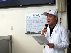 2026年4月10日金)　公益財団法人加古川食肉公社牛枝肉共励会　せり前　公益財団法人加古川食肉公社・大浦理事長あいさつ